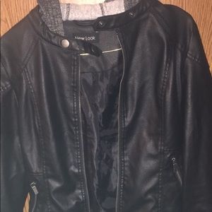Leather hooded jacket
